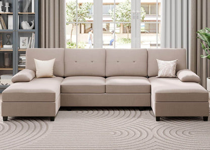 Sectional Sofa Couches for Living Room, U Shaped Sofa Living Room Furniture Sets, 4 Seat U Shaped Sofa Sectional Couch with Chaise, Dark Beige - Loft&Timber