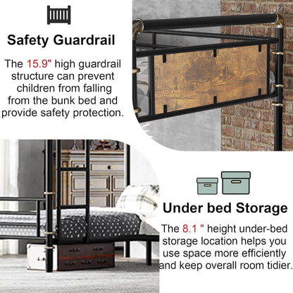 Quad Bunk Bed, Heavy Duty Metal 4 Bunk Beds for Kids with Ladders, Detachable Industrial L-Shaped Bunk Beds, Space Saving Design,Can Be Divided into 3 Twin Beds, Black - Loft&Timber