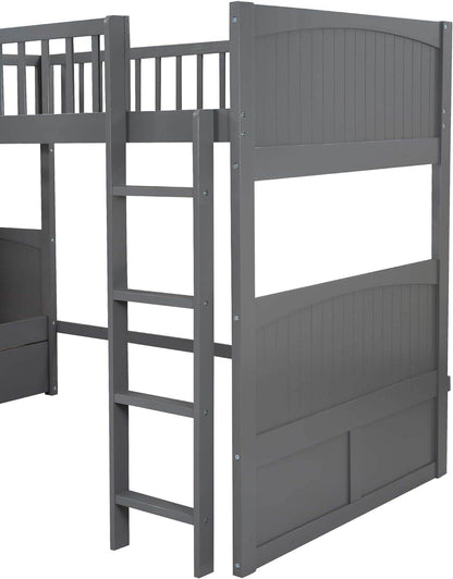 Triple Bunk Bed for Kids L Shaped Bunk Bed Solid Wood Twin over Twin over Twin Bed with 2 Drawers and 2 Ladders, No Box Spring Needed, Gray - Loft&Timber
