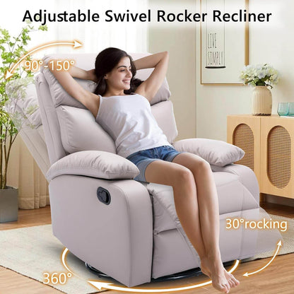 Swivel Rocker Recliner Chair for Adults, Rocking Recliner Chair, Rocker Recliners for Small Spaces, Manual Recliner Lazyboy Single Sofa for Living Room, Nursery, RV, Beige - Loft&Timber