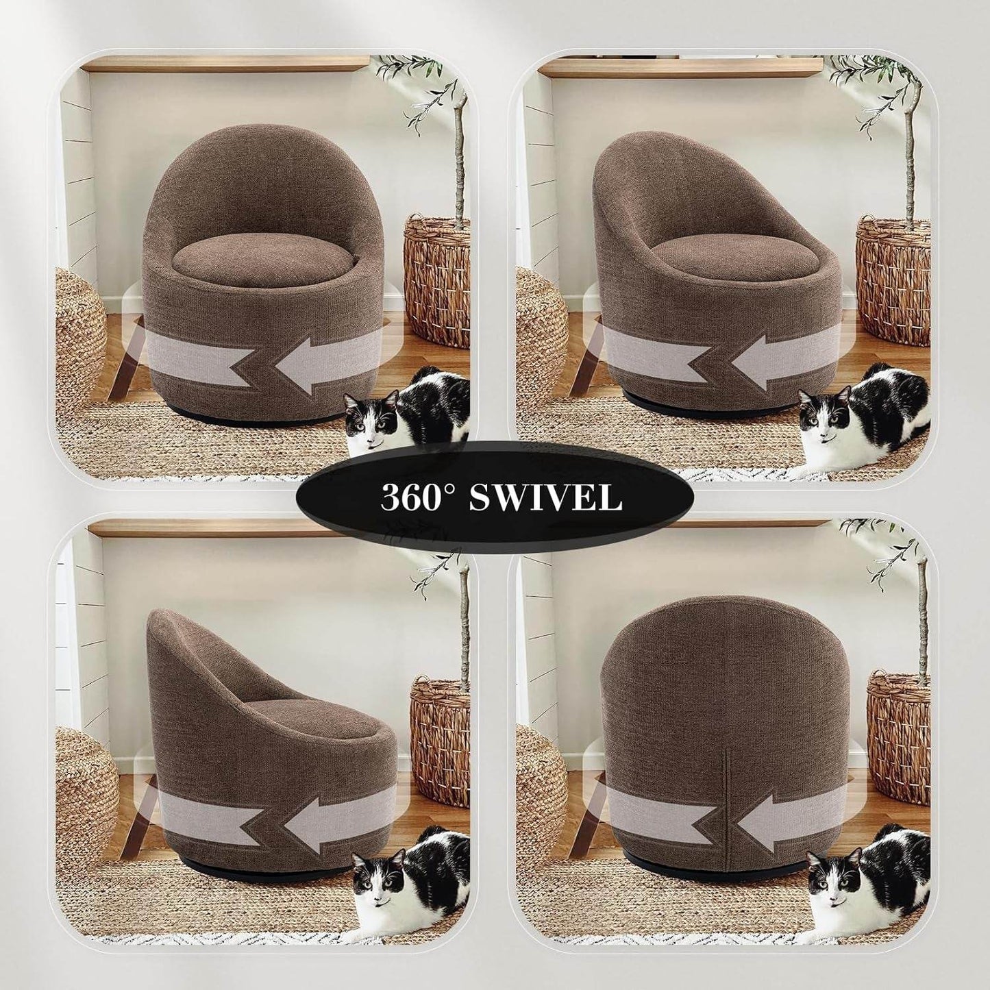 Brown 360 Degree Swivel Barrel LoungeChair Storage - Loft&Timber