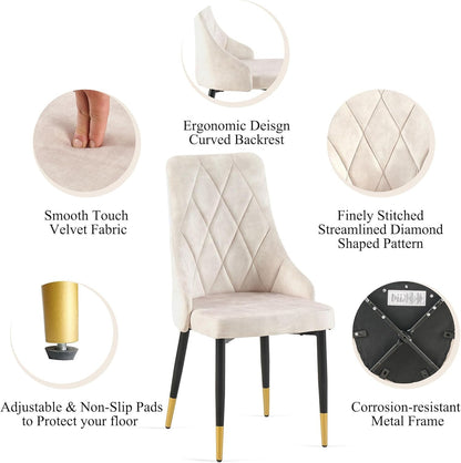 Beige Velvet Dining Chair Set Of 4 With Metal Legs-4
