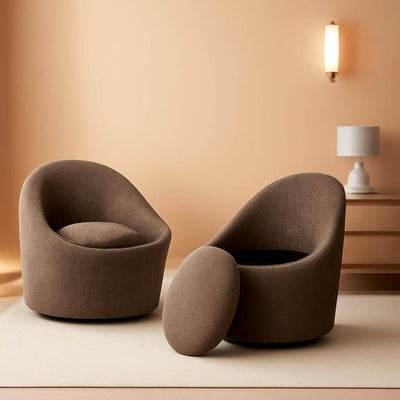 Brown 360 Degree Swivel Barrel LoungeChair Storage-0