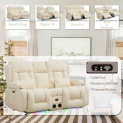 Power Loveseat Recliner Sofa with Massage & Heat (Cream White) - Loft&Timber