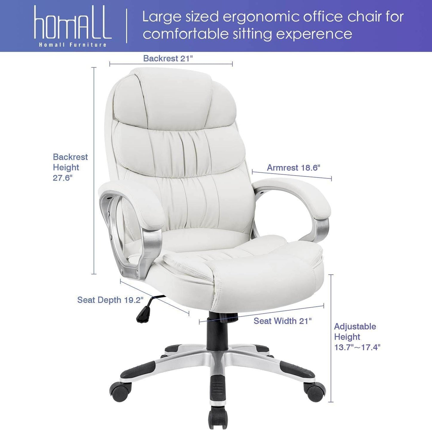 Office Chair High Back Computer Desk Chair, PU Leather (White) - Loft&Timber
