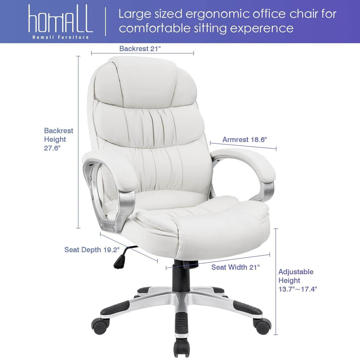 Office Chair High Back Computer Desk Chair, PU Leather (White) - Loft&Timber