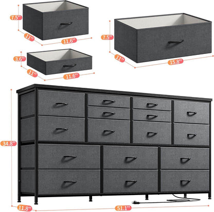 TV Stand Dresser 60''TV Stand with Charging Station, 51.1''W*11.8''D*34.8''H - Loft&Timber