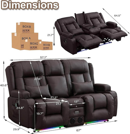 Power Loveseat Recliner Sofa with Massage & Heat (Brown, Loveseat) - Loft&Timber