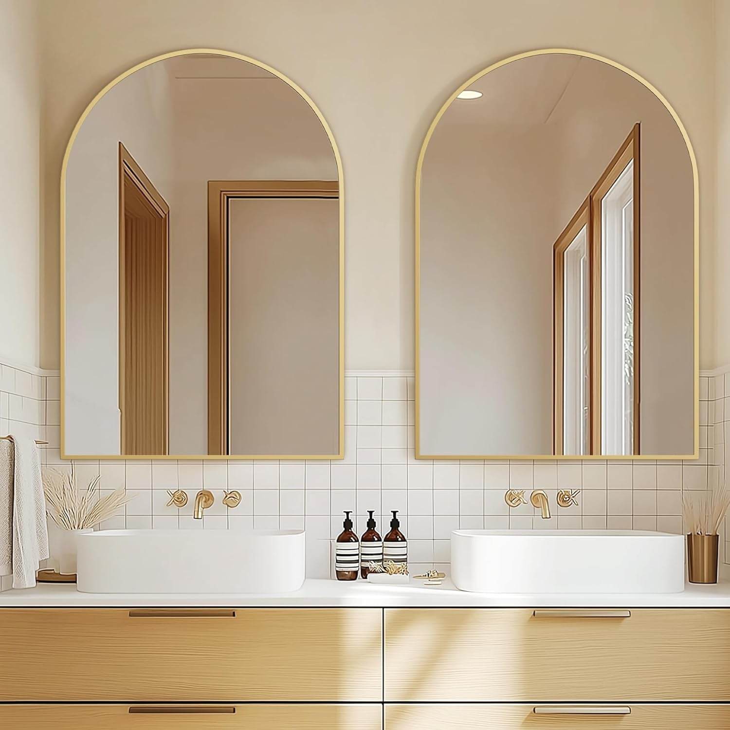Gold Arched Wall Mirror: Bathroom, Vanity, Living Room - Loft&Timber
