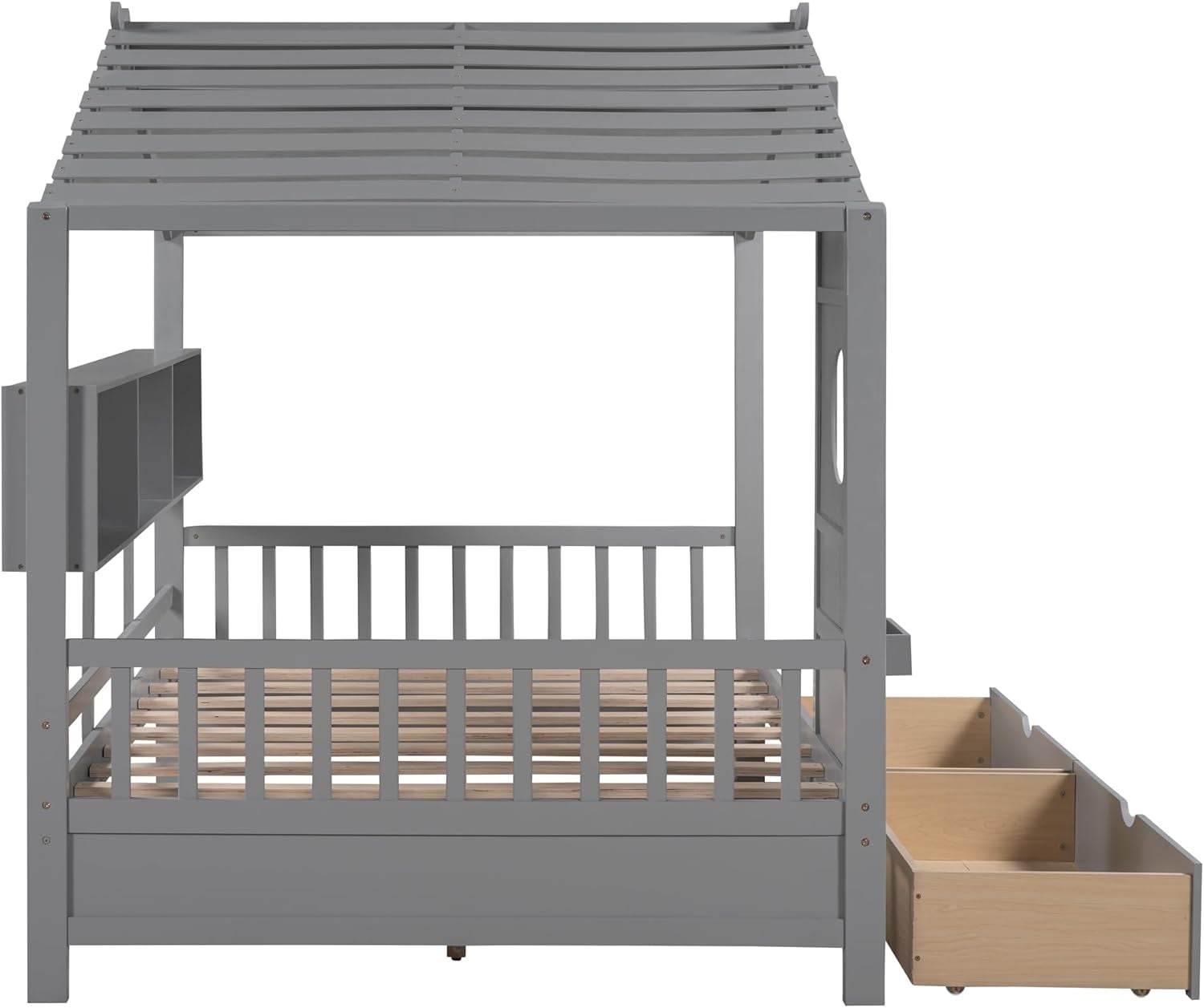Kids Full Playhouse Bed with Drawers Shelves - Loft&Timber