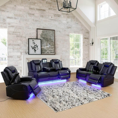 Power Recliner Sofa Set with LED (Black) - Loft&Timber