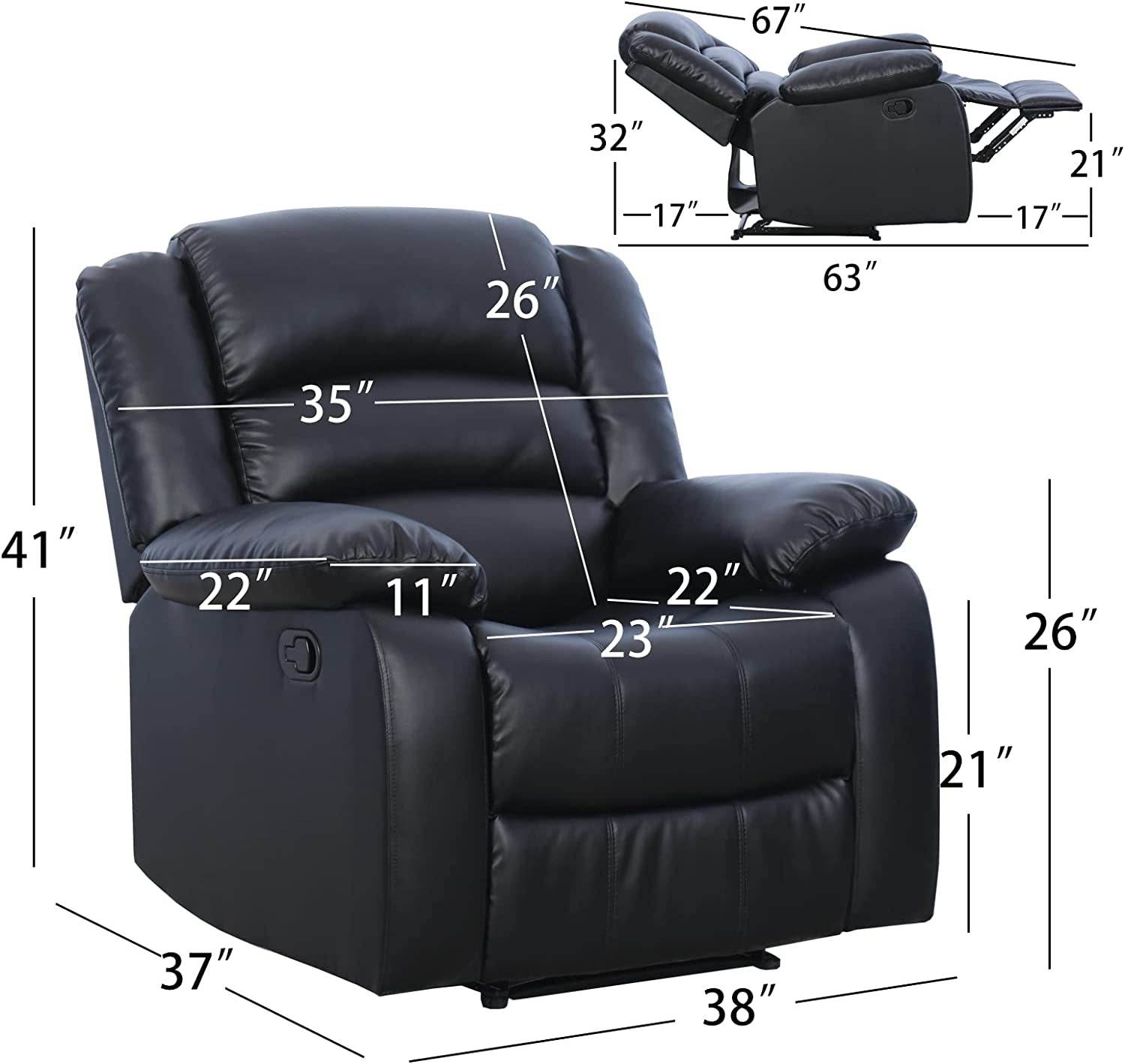 Black Recliner Chair with Overstuffed Arm and Back - Loft&Timber
