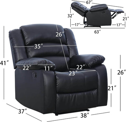 Black Recliner Chair with Overstuffed Arm and Back - Loft&Timber