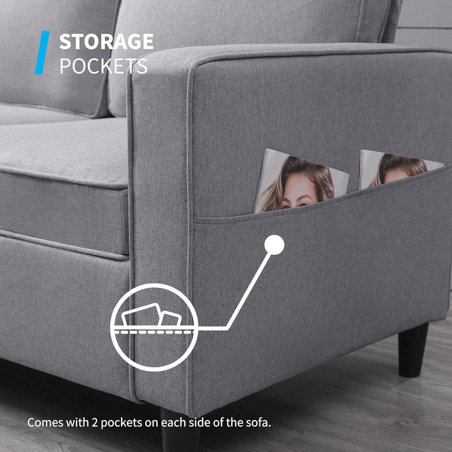 Convertible Sofa Set | Linen Upholstered Sectional Sofa with Storage Ottoman - Loft&Timber