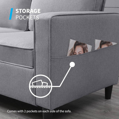 Convertible Sofa Set | Linen Upholstered Sectional Sofa with Storage Ottoman - Loft&Timber