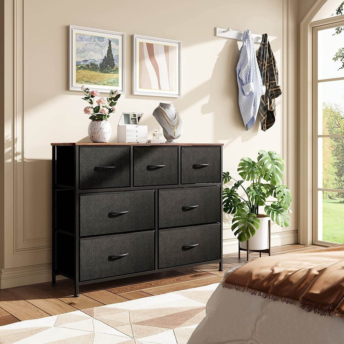 Dresser TV Stand with Fabric Drawers, Black - Loft&Timber