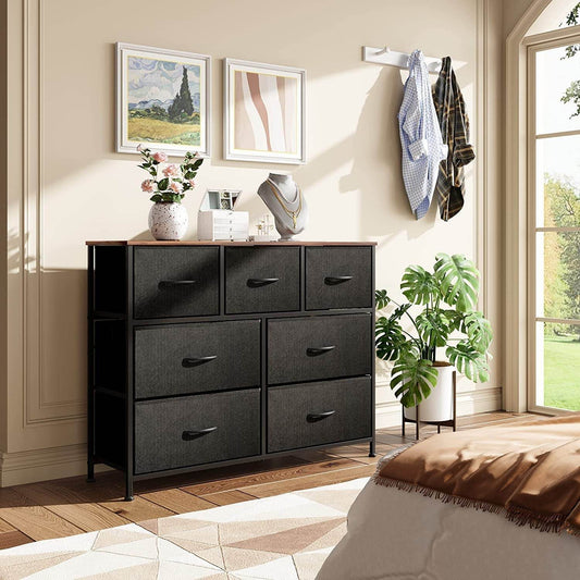 Dresser TV Stand with Fabric Drawers, Black - Loft&Timber