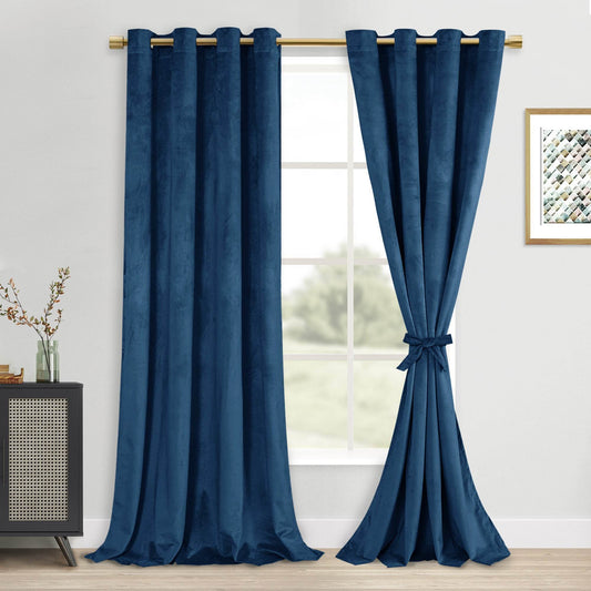 DWCN Velvet Blackout Curtains with Tiebacks, Set of 2 Panels - Loft&Timber