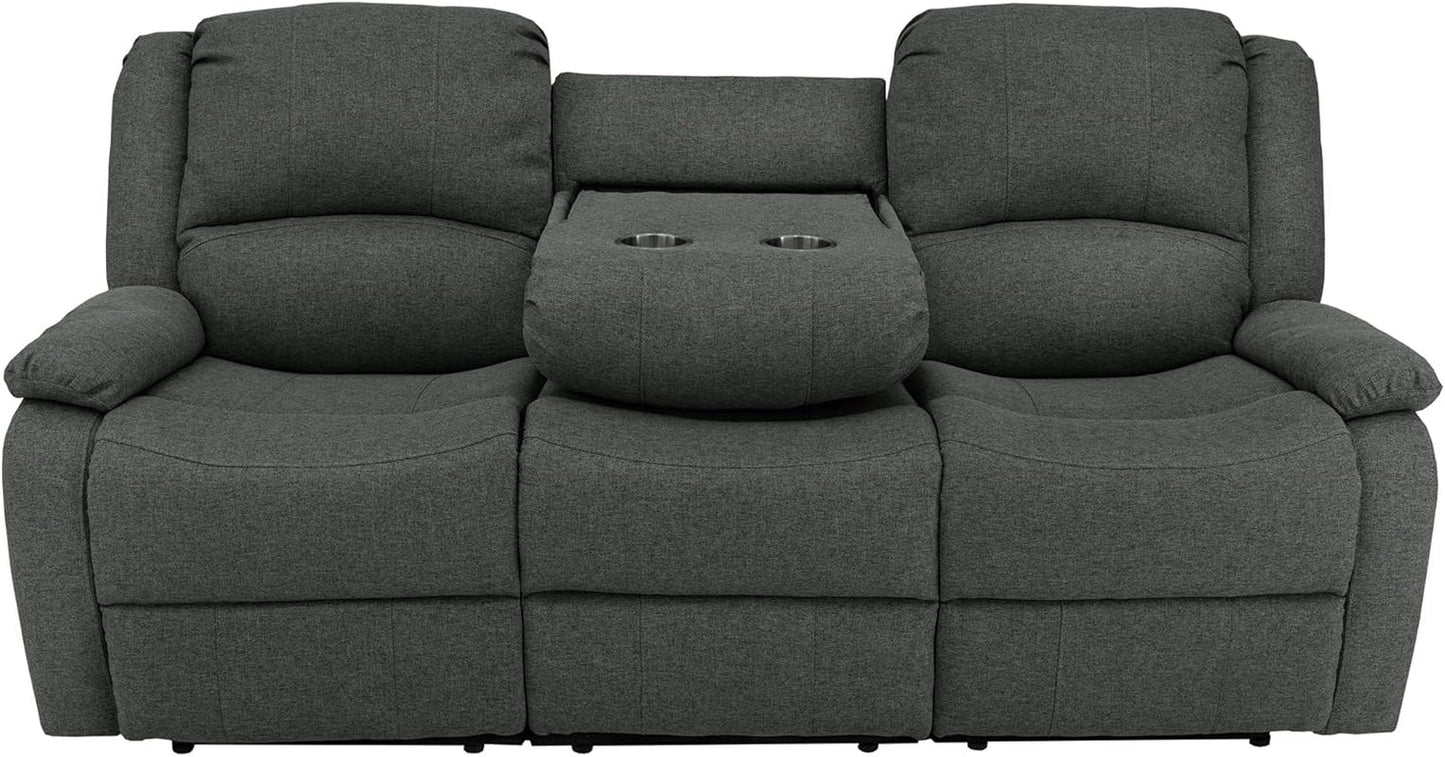 80" RV Triple Recliner Convertible Console, Fossil Cloth - Loft&Timber