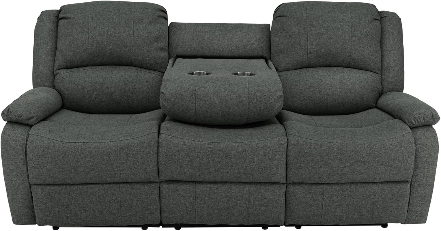 80" RV Triple Recliner Convertible Console, Fossil Cloth - Loft&Timber