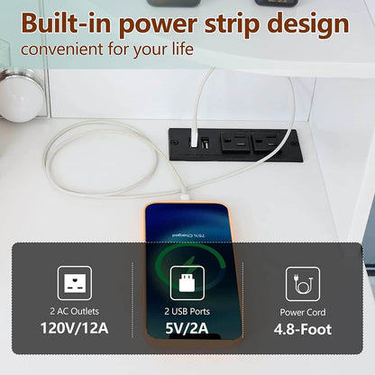 Large Vanity Set with Lighted Mirror, Charging Station (White) - Loft&Timber