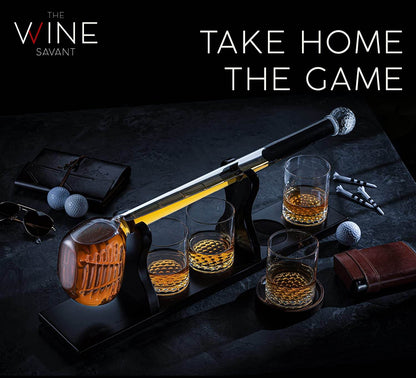 Golf Whiskey Decanter and 4 Liquor Glasses - Decanter & Glass Set - Golf Stick Gifts for Men - Unique Whiskey Decanter Set - Bourbon & Scotch Decanter for Serving Alcohol - Golfer Gifts for Dad - Loft&Timber