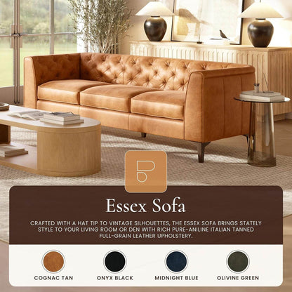 Cognac Tan Leather Sofa with Tufted Back Design - Loft&Timber