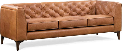 Cognac Tan Leather Sofa with Tufted Back Design - Loft&Timber