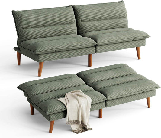 Comfortable Green Futon Sofa Bed with Adjustable Backrest-0