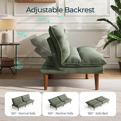 Comfortable Green Futon Sofa Bed with Adjustable Backrest - Loft&Timber