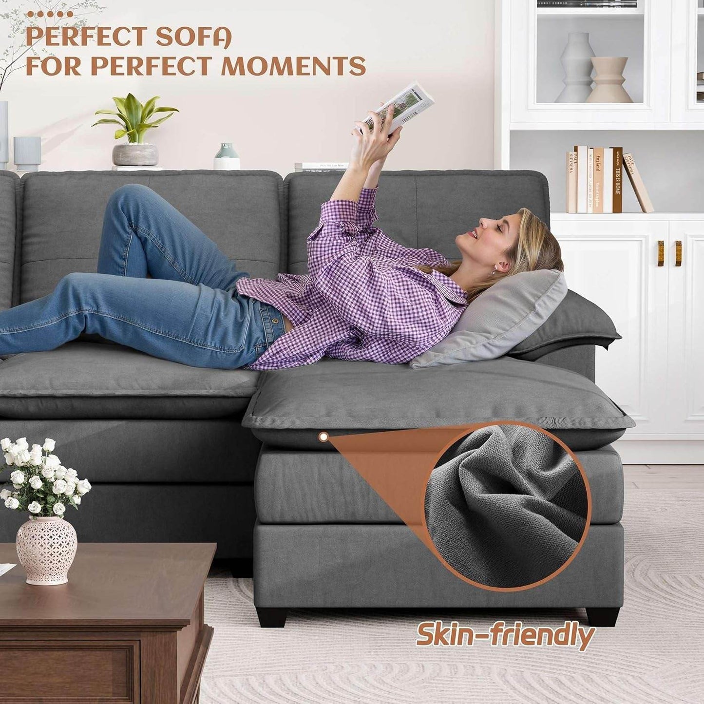 Comfy U-Shaped Sectional Couch with Chaise and Ottoman - Loft&Timber