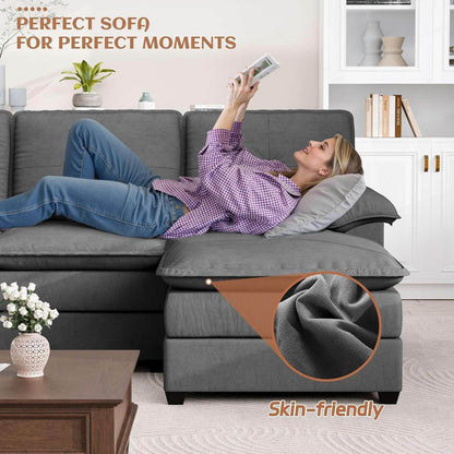 Comfy U-Shaped Sectional Couch with Chaise and Ottoman - Loft&Timber