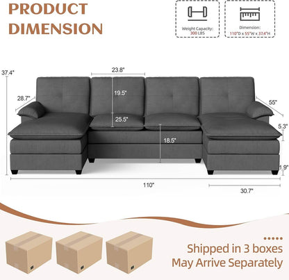 Comfy U-Shaped Sectional Couch with Chaise and Ottoman - Loft&Timber