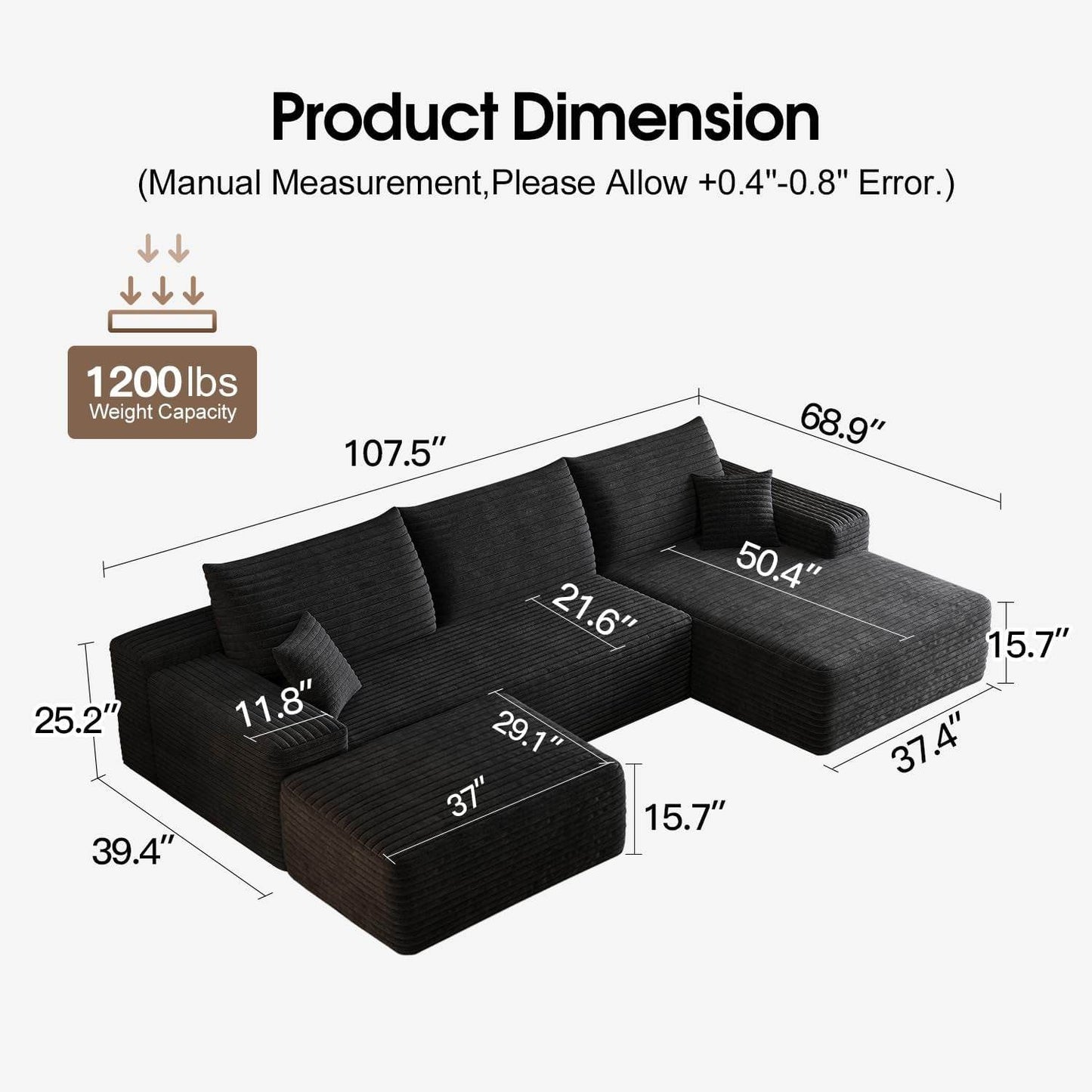 Comfy U-Shaped Sectional Sofa With Chaise And Ottoman - Loft&Timber