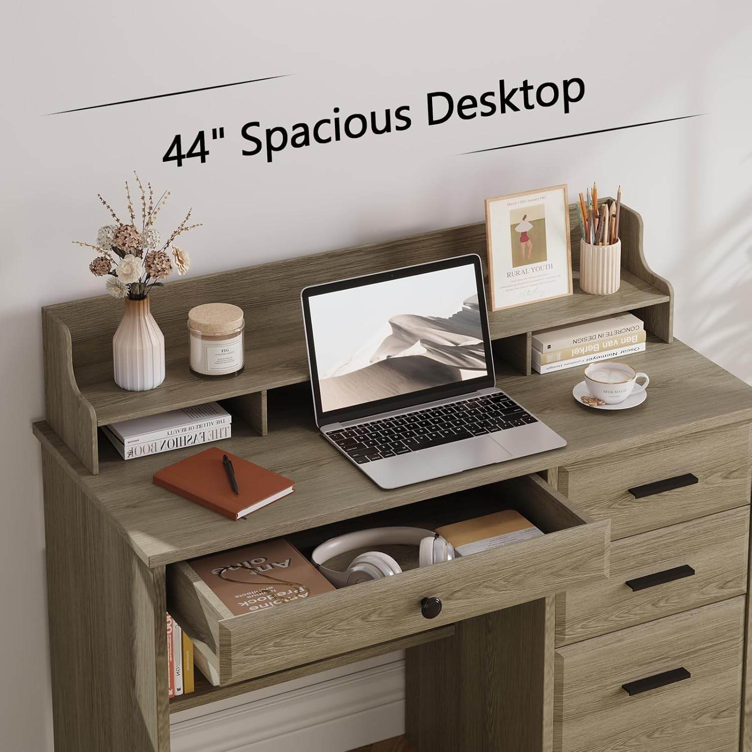 Computer Desk with Drawers in Grey - Loft&Timber