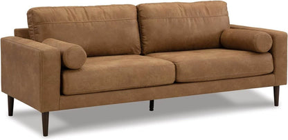 Contemporary Dark Brown Faux Leather Sofa with Pillows - Loft&Timber