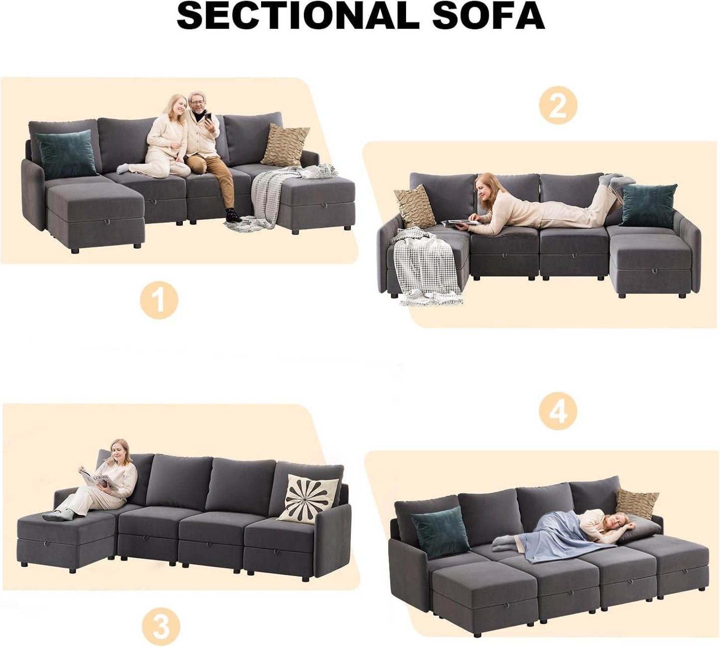 Convertible Modular Sectional Sofa with Memory Foam Comfort - Loft&Timber