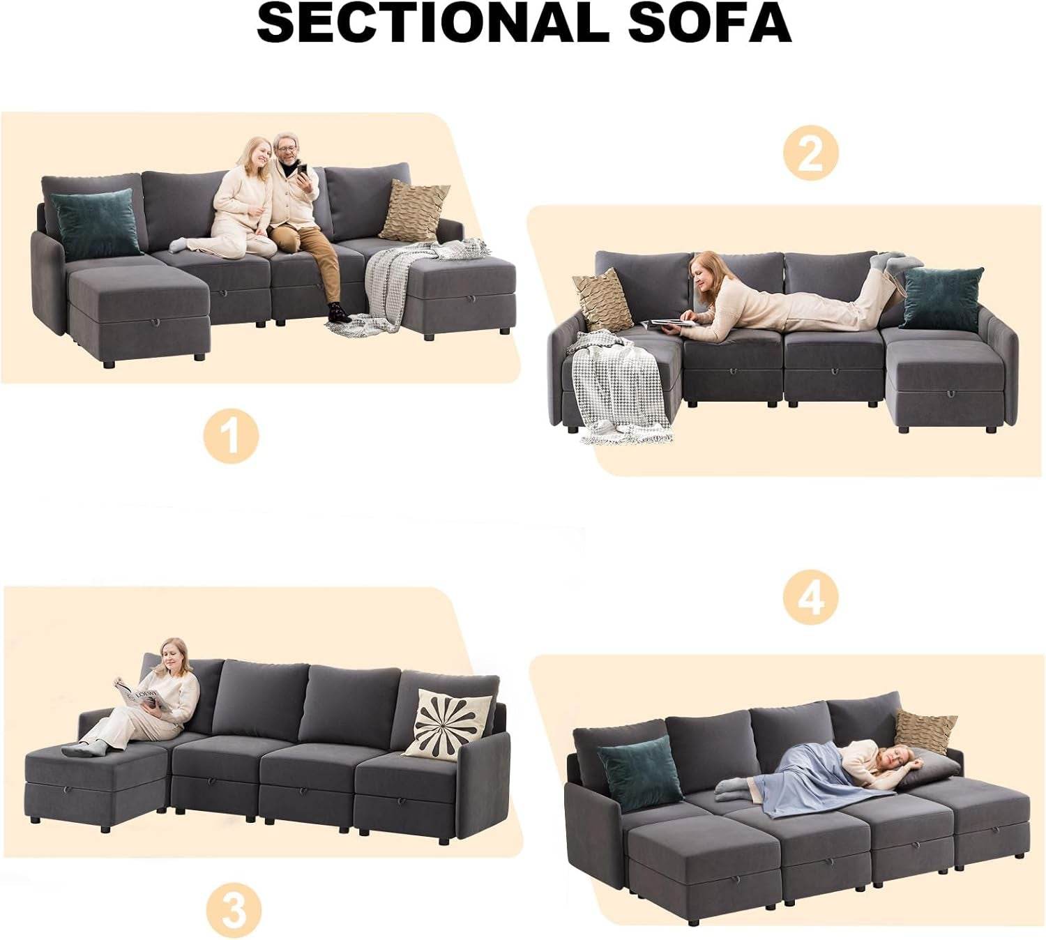 Convertible Modular Sectional Sofa with Memory Foam Comfort - Loft&Timber