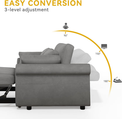 Convertible Sleeper Sofa Bed with Adjustable Backrest and Pillows-2