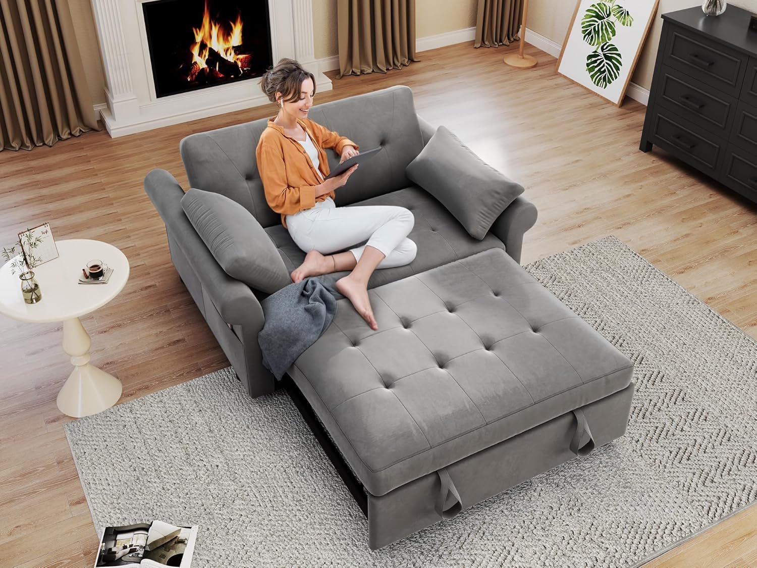 Convertible Sleeper Sofa Bed with Adjustable Backrest and Pillows-4