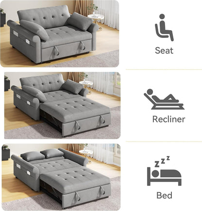 Convertible Sleeper Sofa Bed with Adjustable Backrest and Pillows-3