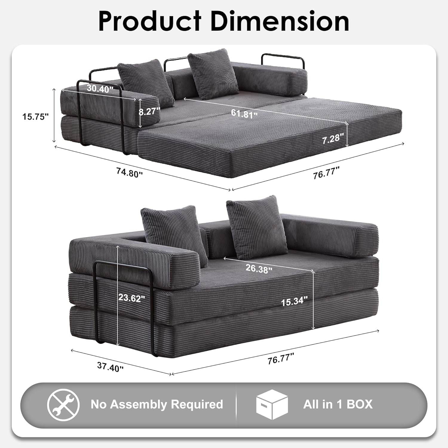 Convertible Sleeper Sofa Bed with Memory Foam Comfort - Loft&Timber