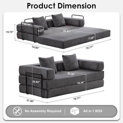 Convertible Sleeper Sofa Bed with Memory Foam Comfort - Loft&Timber