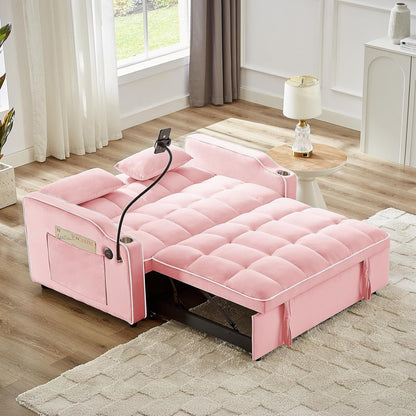 Convertible Sleeper Sofa Bed with USB Ports and Cup Holder-2