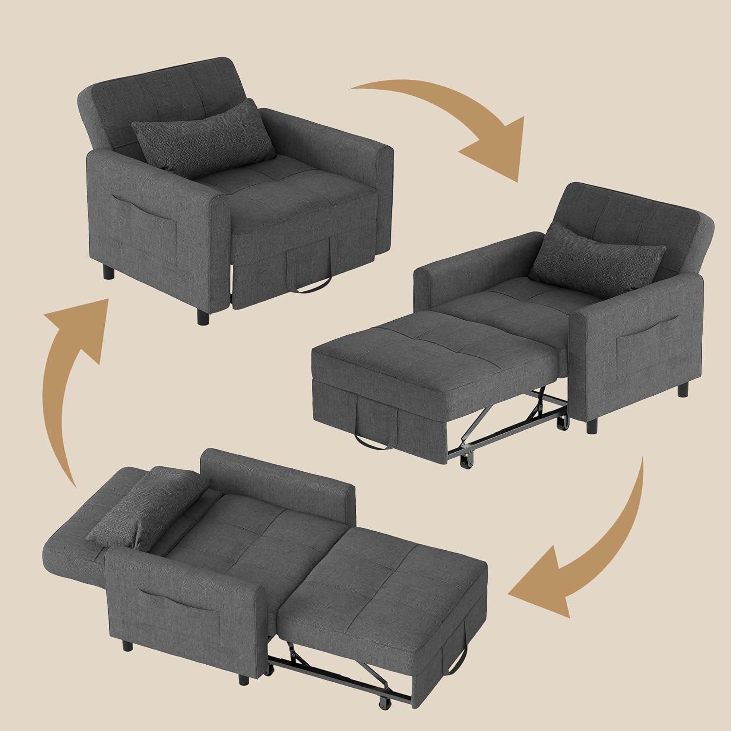 Convertible Sofa Bed Chair with Adjustable Backrest Design - Loft&Timber