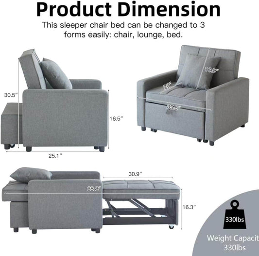 Convertible Sofa Bed Chair with Reclining Backrest - Loft&Timber