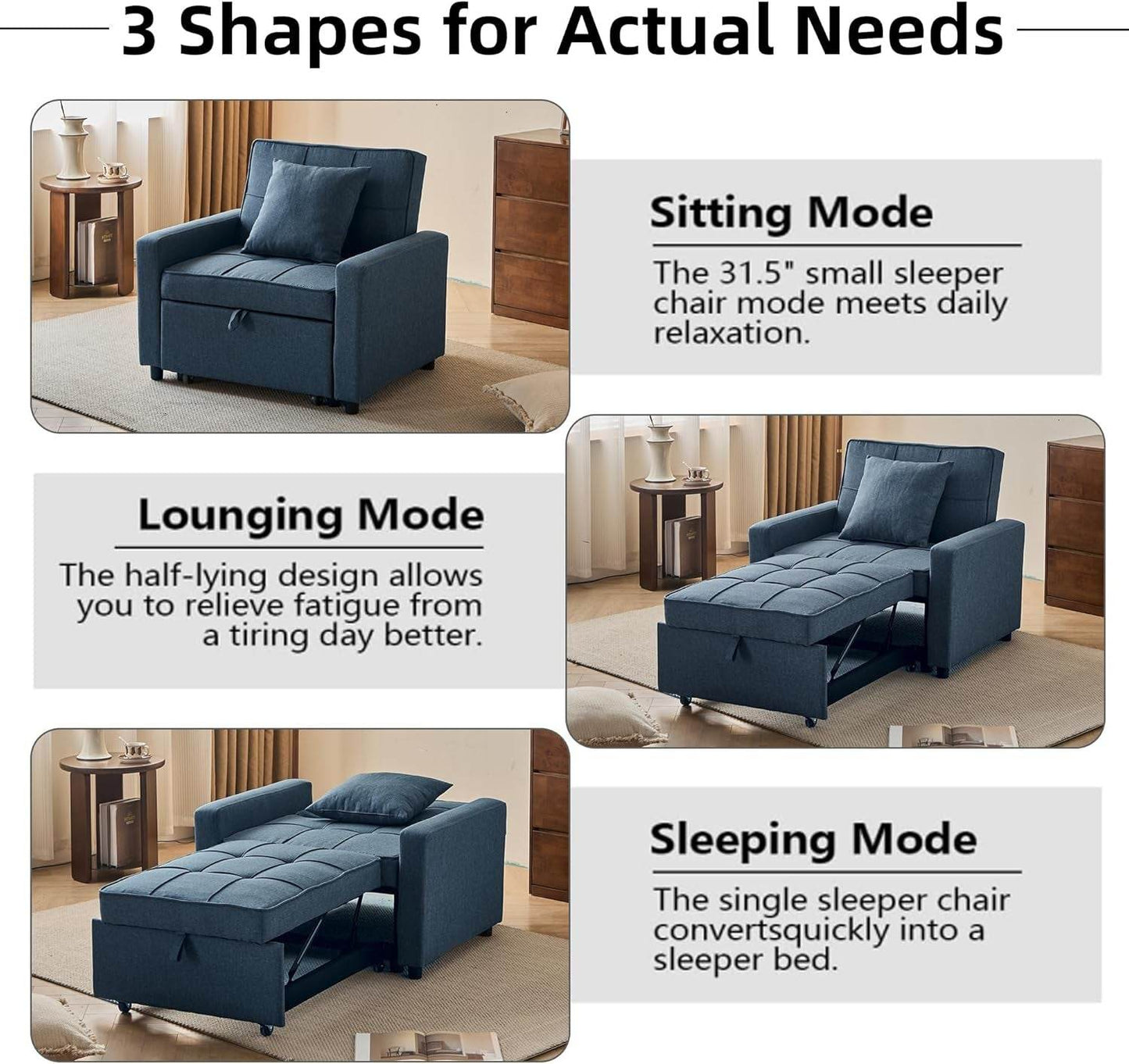 Convertible Sofa Bed Chair with Reclining Backrest - Loft&Timber