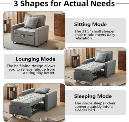 Convertible Sofa Bed Chair with Reclining Backrest - Loft&Timber