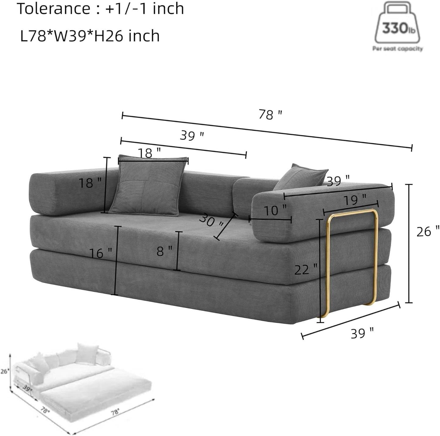 Convertible Sofa Bed with Adjustable Armrests and Comfort - Loft&Timber