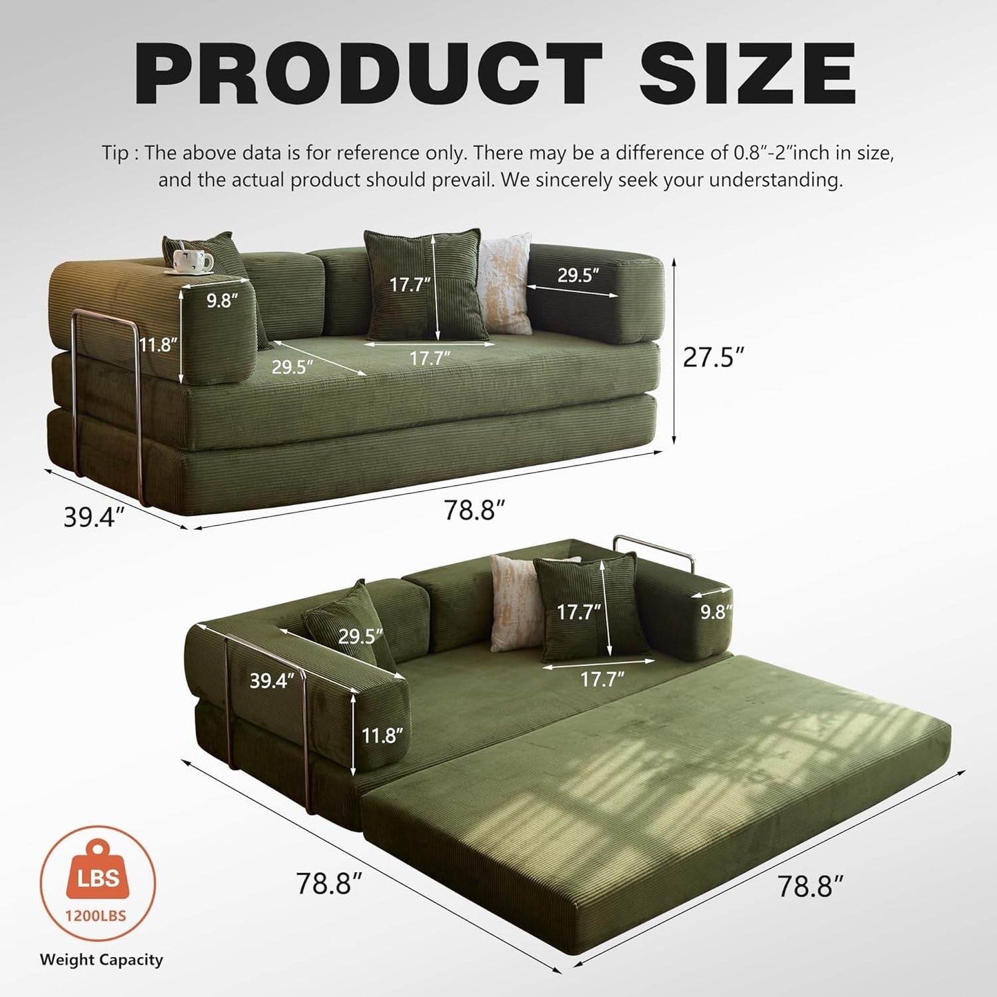 Convertible Sofa Bed with Armrests for Small Spaces - Loft&Timber